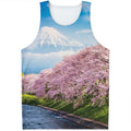 Mount Fuji And Cherry Blossom Print Men's Tank Top
