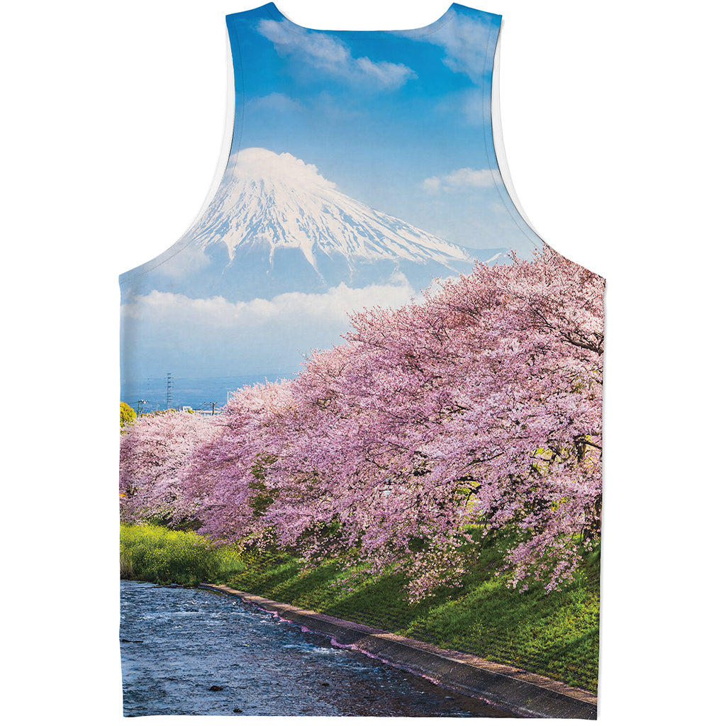 Mount Fuji And Cherry Blossom Print Men's Tank Top