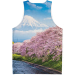 Mount Fuji And Cherry Blossom Print Men's Tank Top