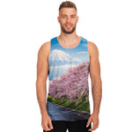 Mount Fuji And Cherry Blossom Print Men's Tank Top