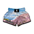 Mount Fuji And Cherry Blossom Print Muay Thai Boxing Shorts