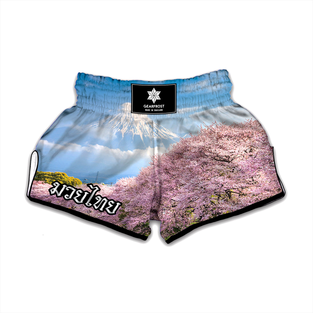 Mount Fuji And Cherry Blossom Print Muay Thai Boxing Shorts