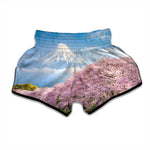 Mount Fuji And Cherry Blossom Print Muay Thai Boxing Shorts