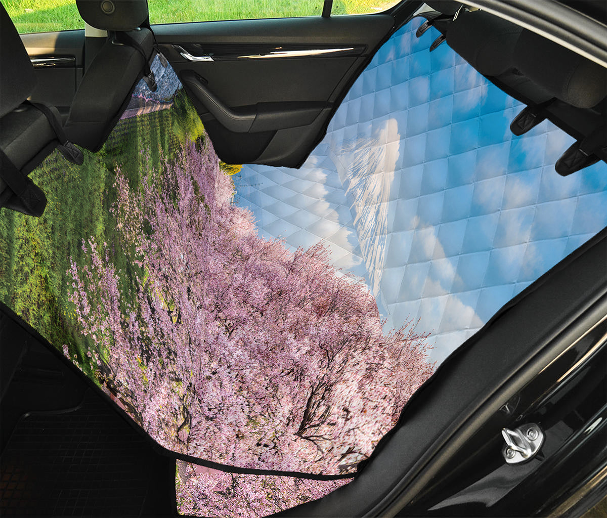Mount Fuji And Cherry Blossom Print Pet Car Back Seat Cover