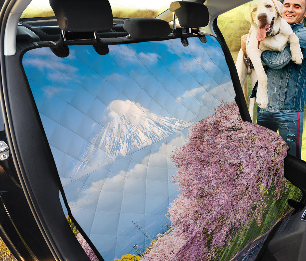 Mount Fuji And Cherry Blossom Print Pet Car Back Seat Cover