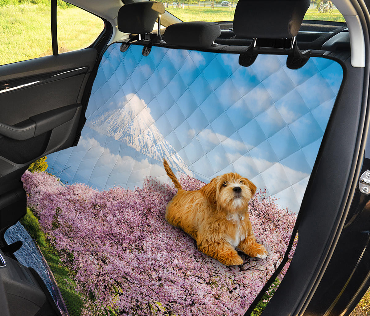 Mount Fuji And Cherry Blossom Print Pet Car Back Seat Cover