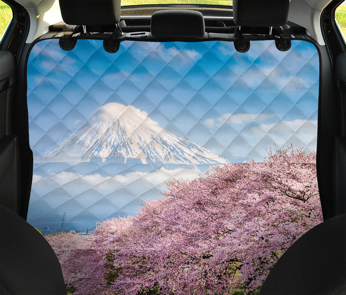 Mount Fuji And Cherry Blossom Print Pet Car Back Seat Cover