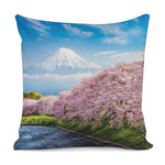Mount Fuji And Cherry Blossom Print Pillow Cover