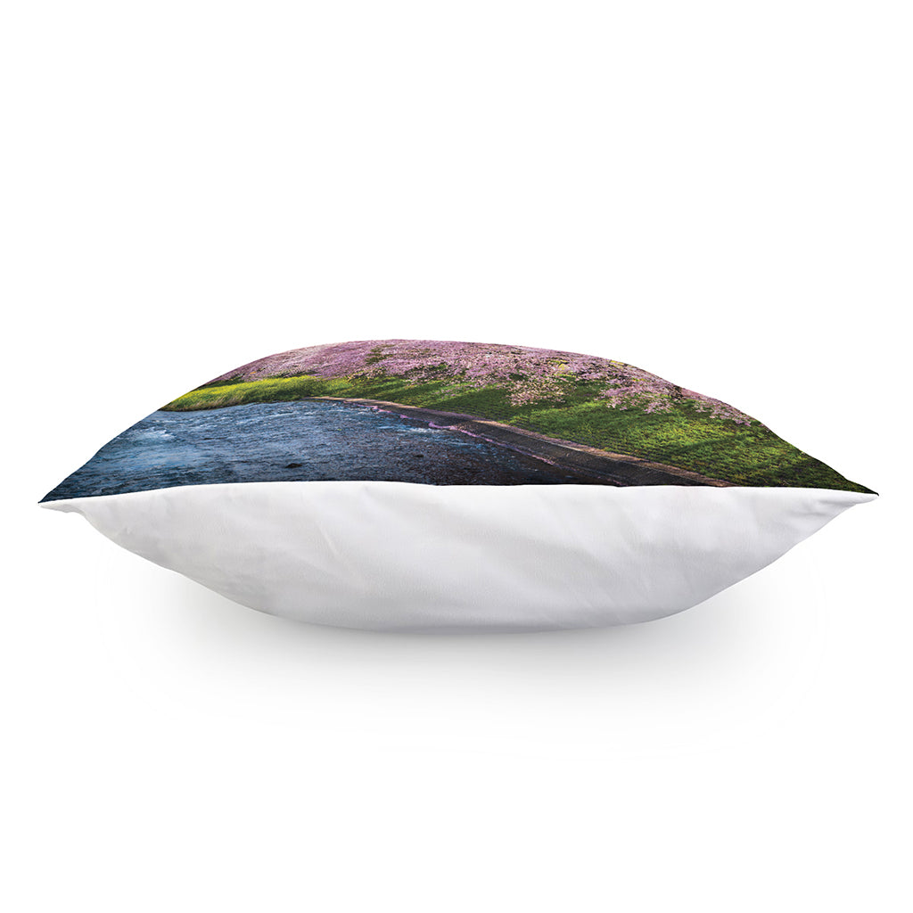 Mount Fuji And Cherry Blossom Print Pillow Cover