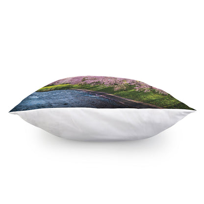 Mount Fuji And Cherry Blossom Print Pillow Cover