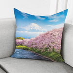 Mount Fuji And Cherry Blossom Print Pillow Cover