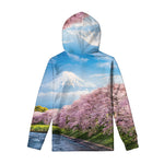 Mount Fuji And Cherry Blossom Print Pullover Hoodie