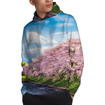 Mount Fuji And Cherry Blossom Print Pullover Hoodie