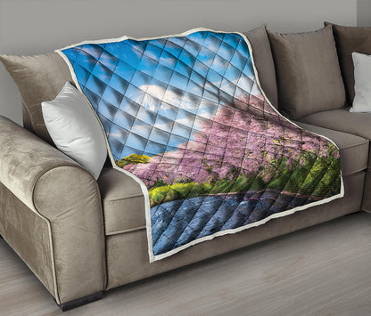 Mount Fuji And Cherry Blossom Print Quilt