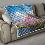 Mount Fuji And Cherry Blossom Print Quilt