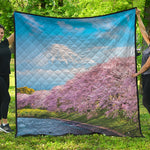 Mount Fuji And Cherry Blossom Print Quilt