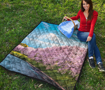 Mount Fuji And Cherry Blossom Print Quilt