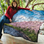 Mount Fuji And Cherry Blossom Print Quilt