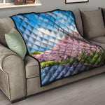 Mount Fuji And Cherry Blossom Print Quilt
