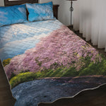 Mount Fuji And Cherry Blossom Print Quilt Bed Set