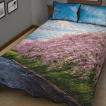 Mount Fuji And Cherry Blossom Print Quilt Bed Set