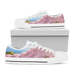 Mount Fuji And Cherry Blossom Print White Low Top Shoes