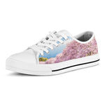 Mount Fuji And Cherry Blossom Print White Low Top Shoes