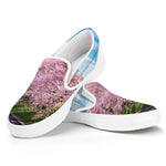 Mount Fuji And Cherry Blossom Print White Slip On Shoes