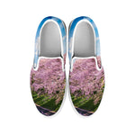 Mount Fuji And Cherry Blossom Print White Slip On Shoes