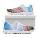 Mount Fuji And Cherry Blossom Print White Sneakers