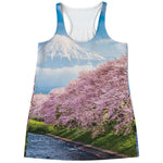 Mount Fuji And Cherry Blossom Print Women's Racerback Tank Top