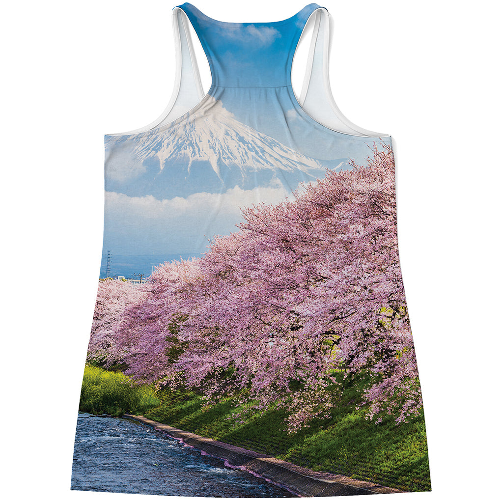 Mount Fuji And Cherry Blossom Print Women's Racerback Tank Top