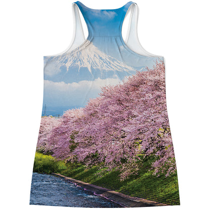 Mount Fuji And Cherry Blossom Print Women's Racerback Tank Top