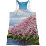 Mount Fuji And Cherry Blossom Print Women's Racerback Tank Top