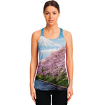 Mount Fuji And Cherry Blossom Print Women's Racerback Tank Top