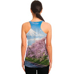 Mount Fuji And Cherry Blossom Print Women's Racerback Tank Top