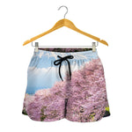 Mount Fuji And Cherry Blossom Print Women's Shorts