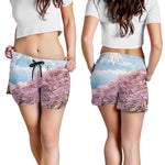 Mount Fuji And Cherry Blossom Print Women's Shorts