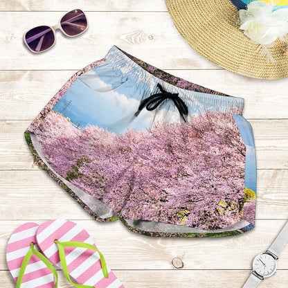 Mount Fuji And Cherry Blossom Print Women's Shorts