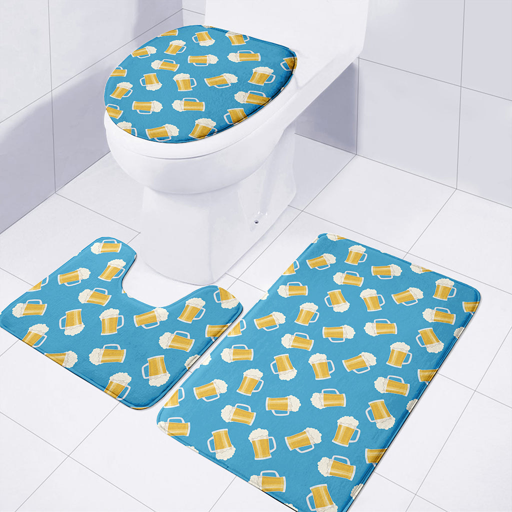 Mug Of Beer Pattern Print 3 Piece Bath Mat Set