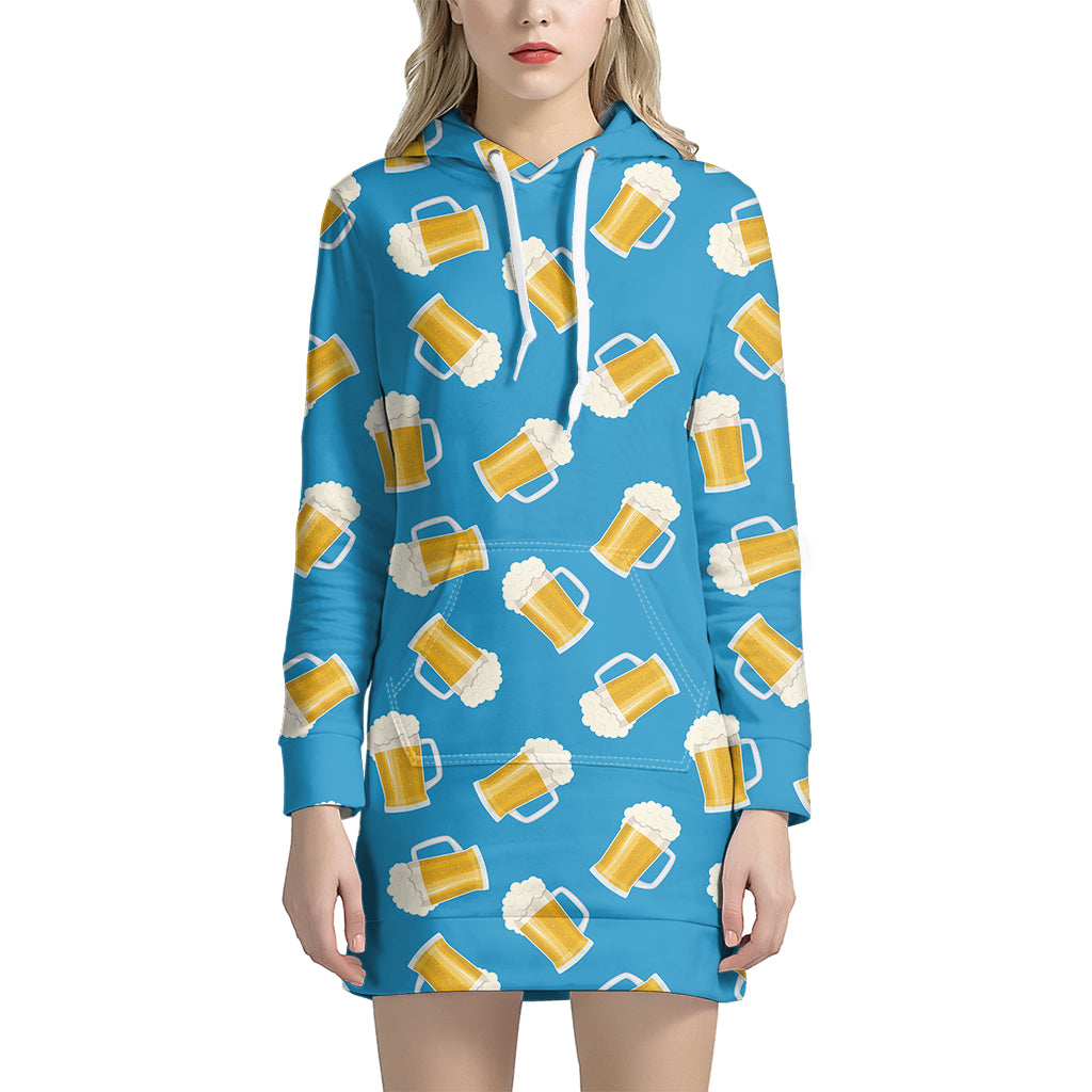 Mug Of Beer Pattern Print Hoodie Dress