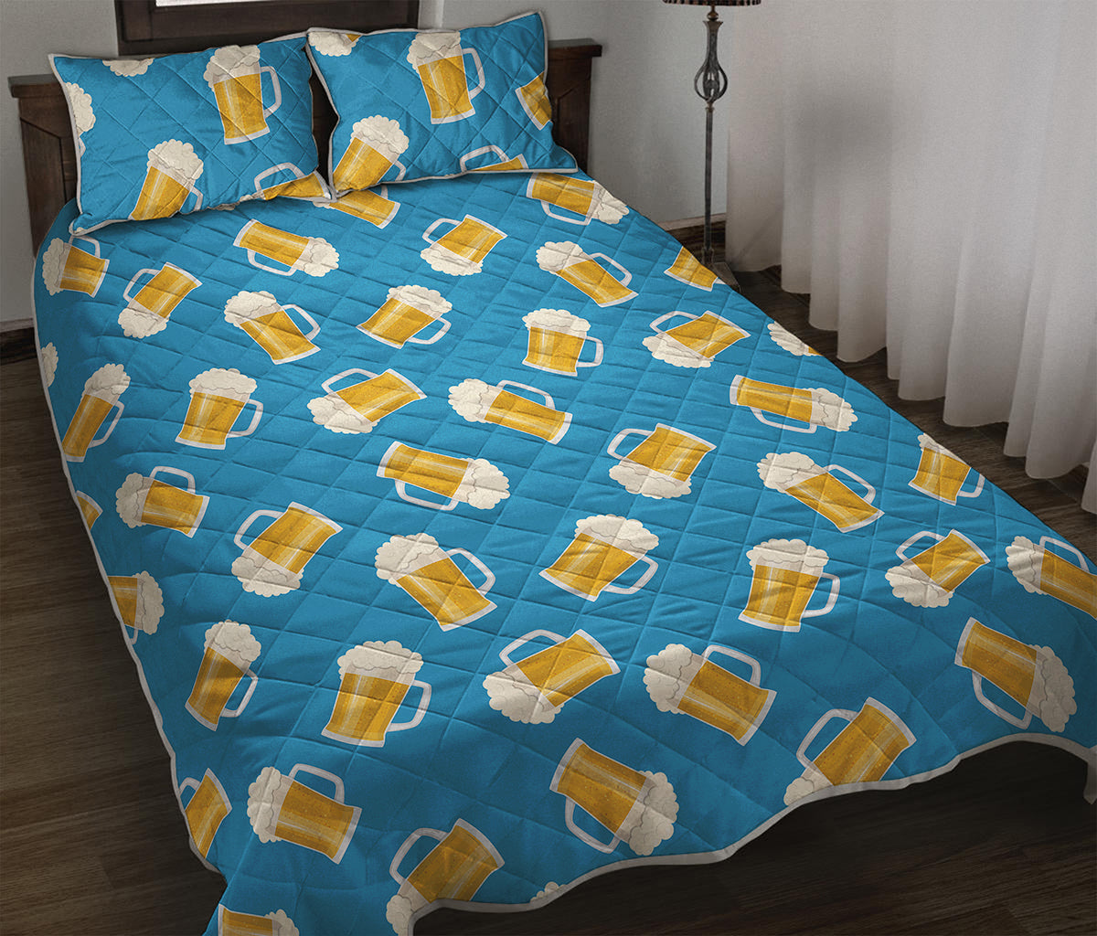 Mug Of Beer Pattern Print Quilt Bed Set