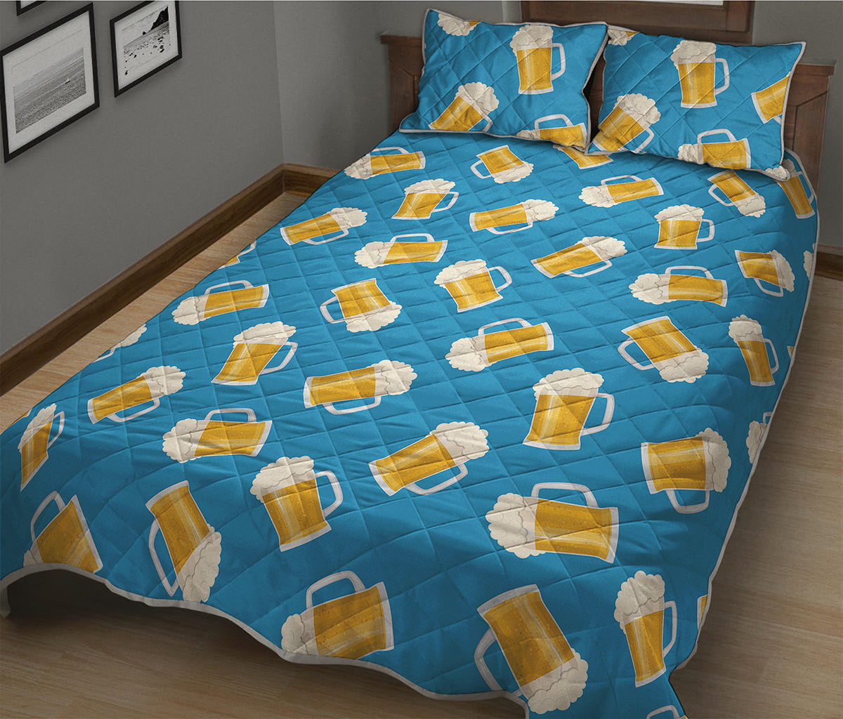 Mug Of Beer Pattern Print Quilt Bed Set