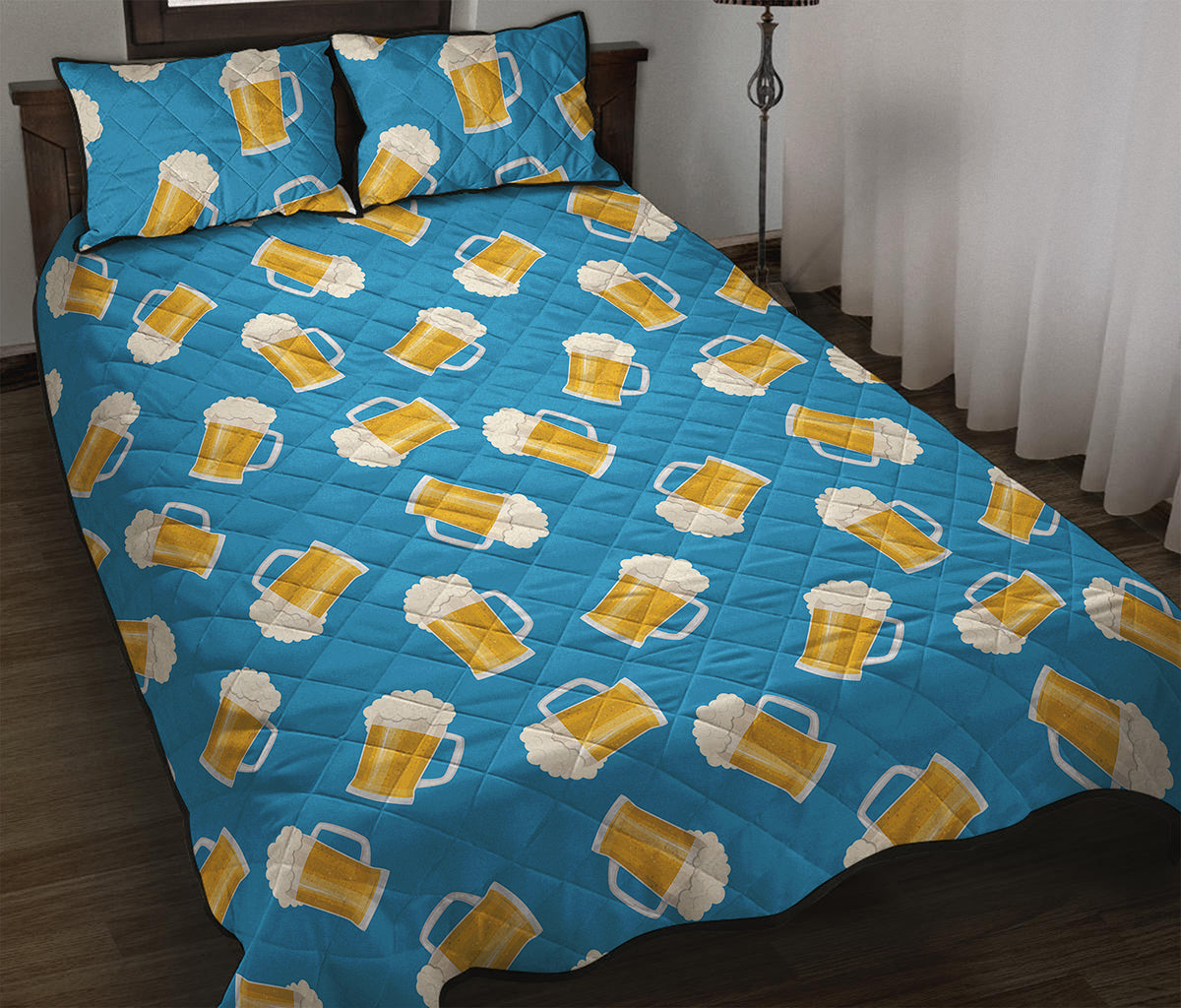 Mug Of Beer Pattern Print Quilt Bed Set