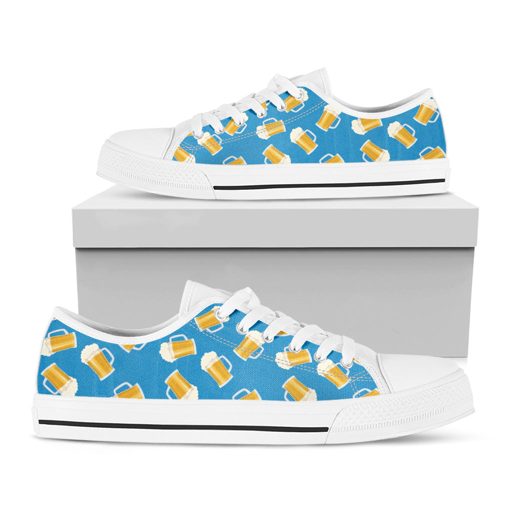 Mug Of Beer Pattern Print White Low Top Shoes