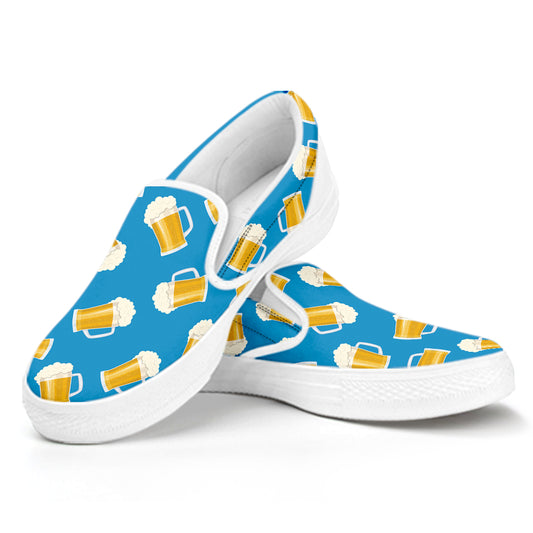 Mug Of Beer Pattern Print White Slip On Shoes