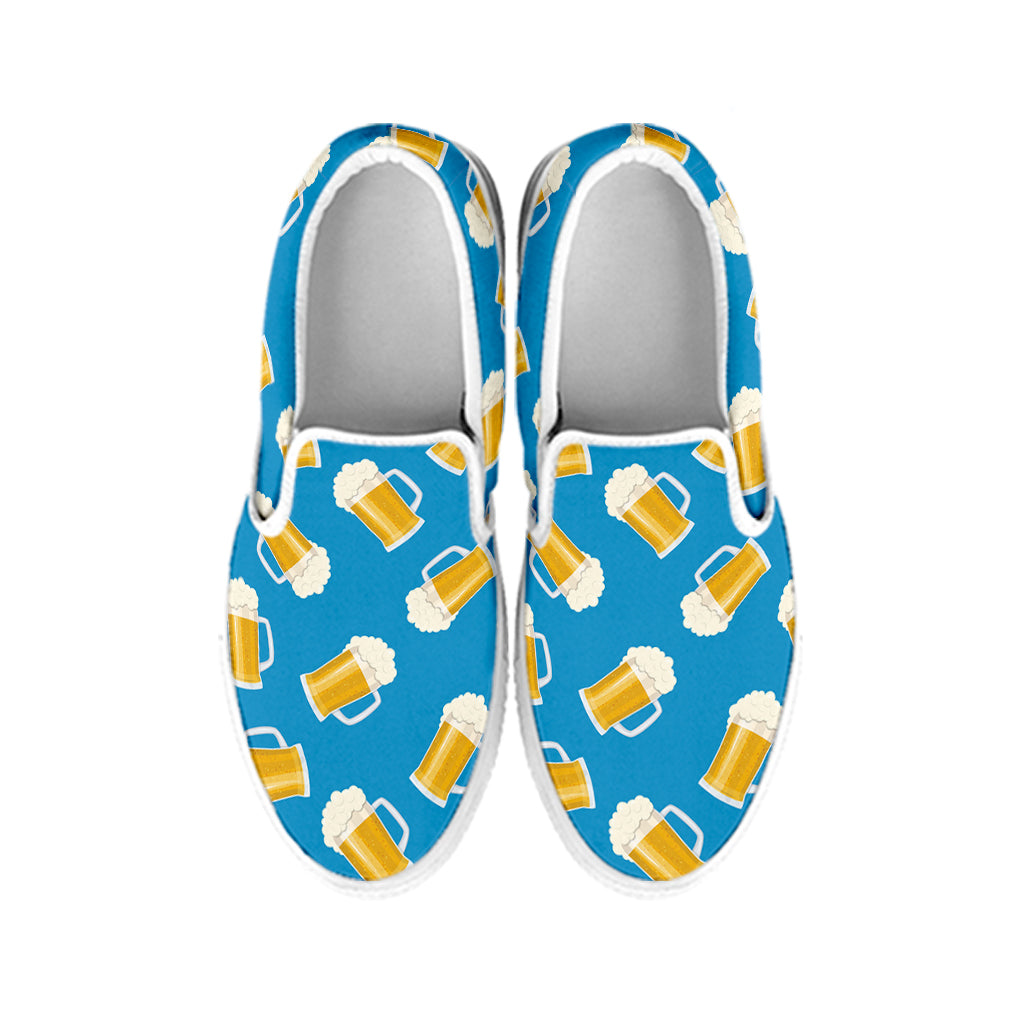 Mug Of Beer Pattern Print White Slip On Shoes