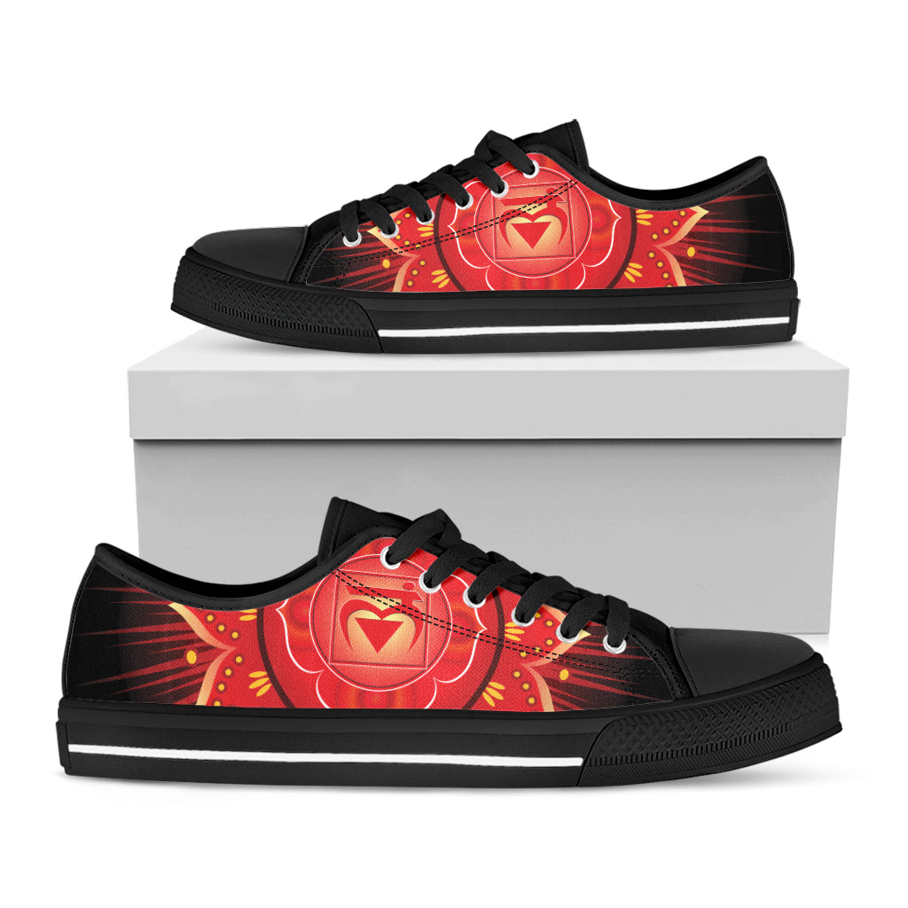 Muladhara Chakra Mandala Print Black Low Top Shoes 