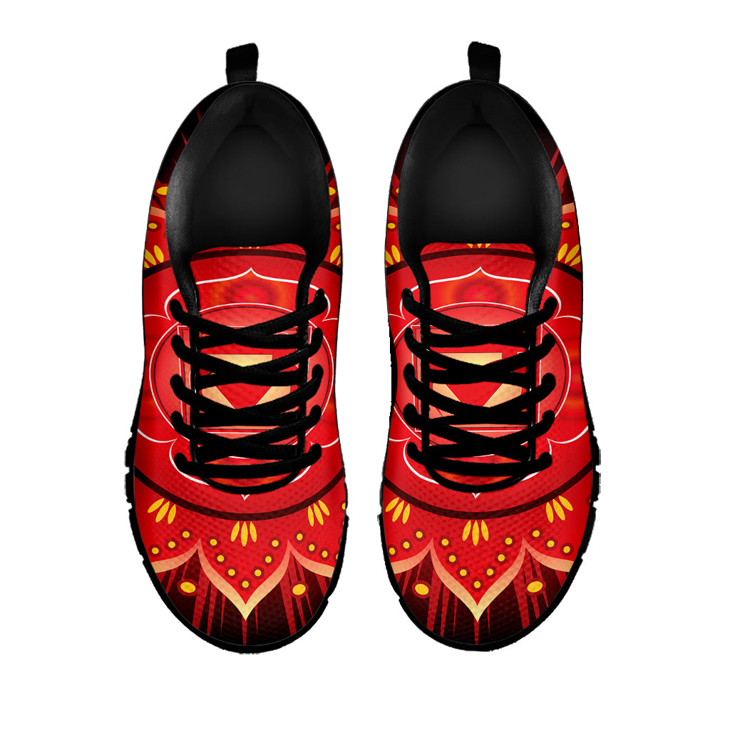 Muladhara Chakra Mandala Print Black Sneakers