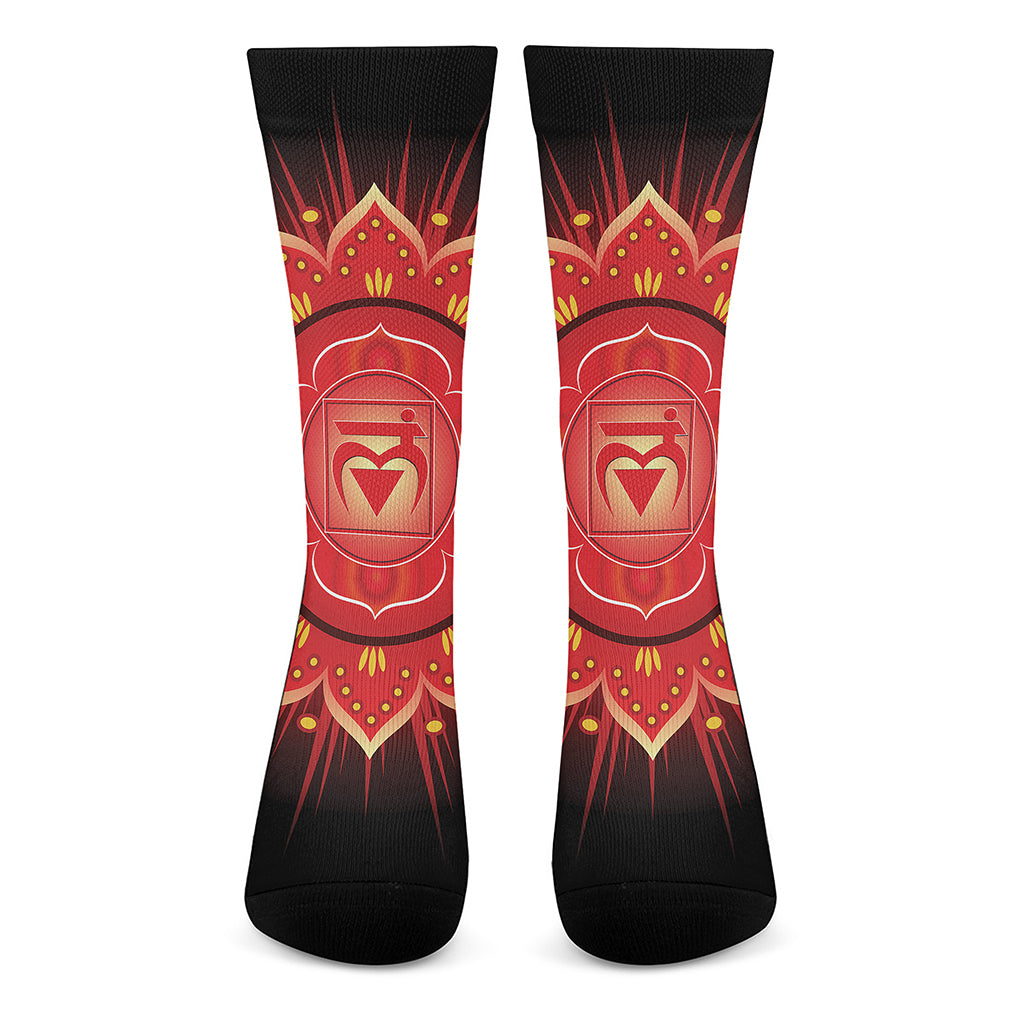 Muladhara Chakra Mandala Print Crew Socks
